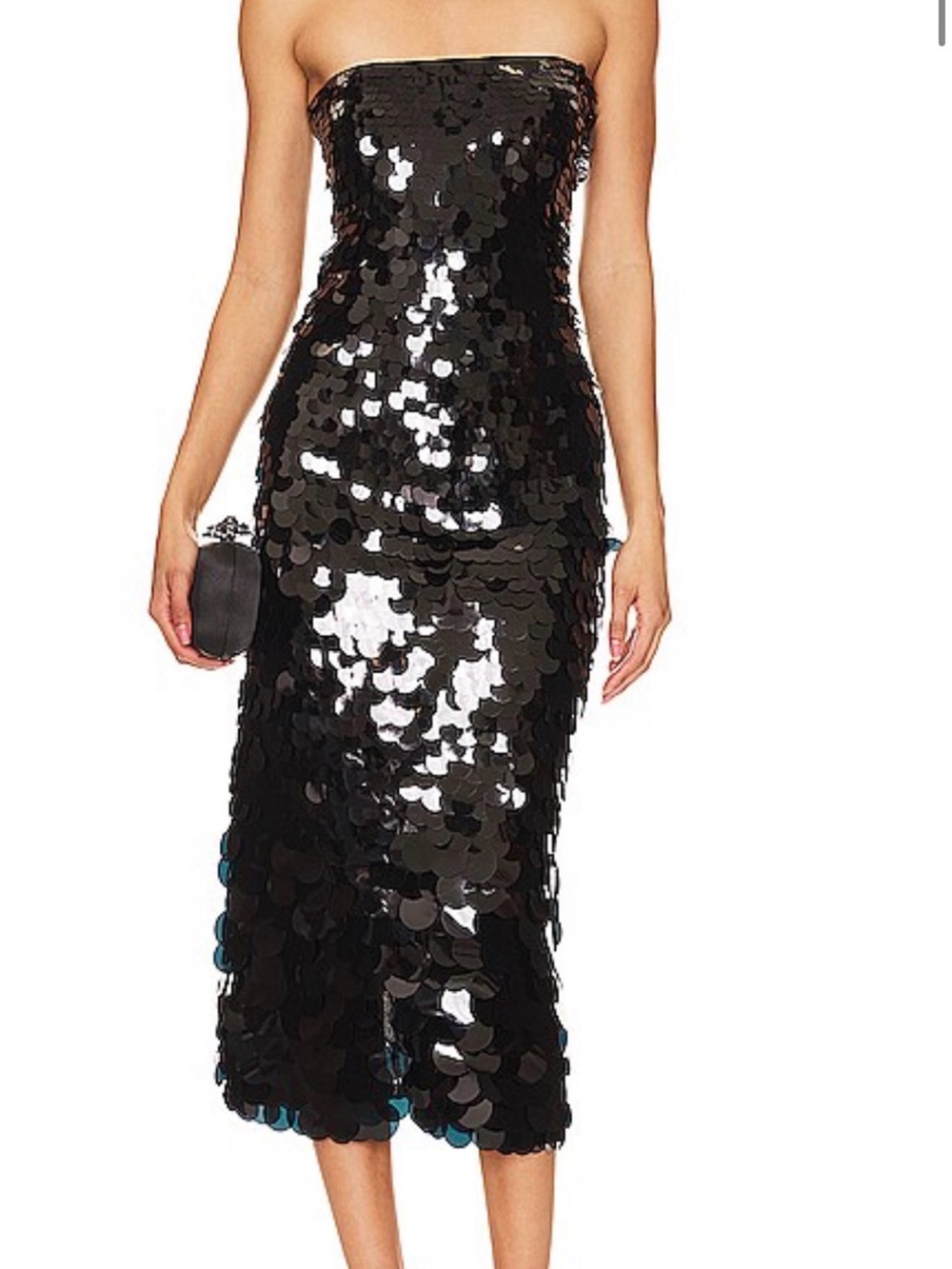 $498 NBD Vita Black Strapless Sequin Midi Dress XS Revolve NWT $498